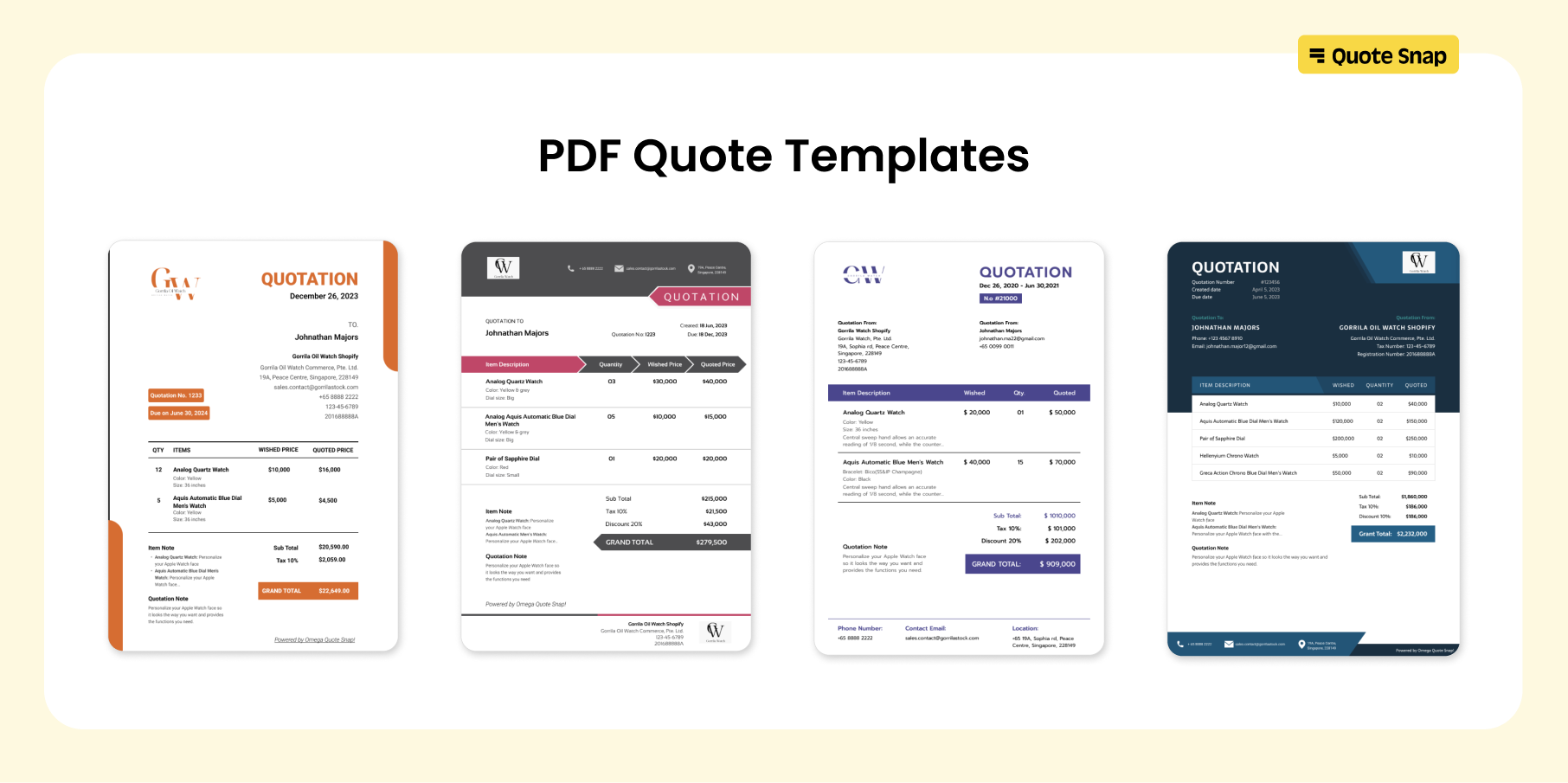 Request for quote (RFQ) PDF templates